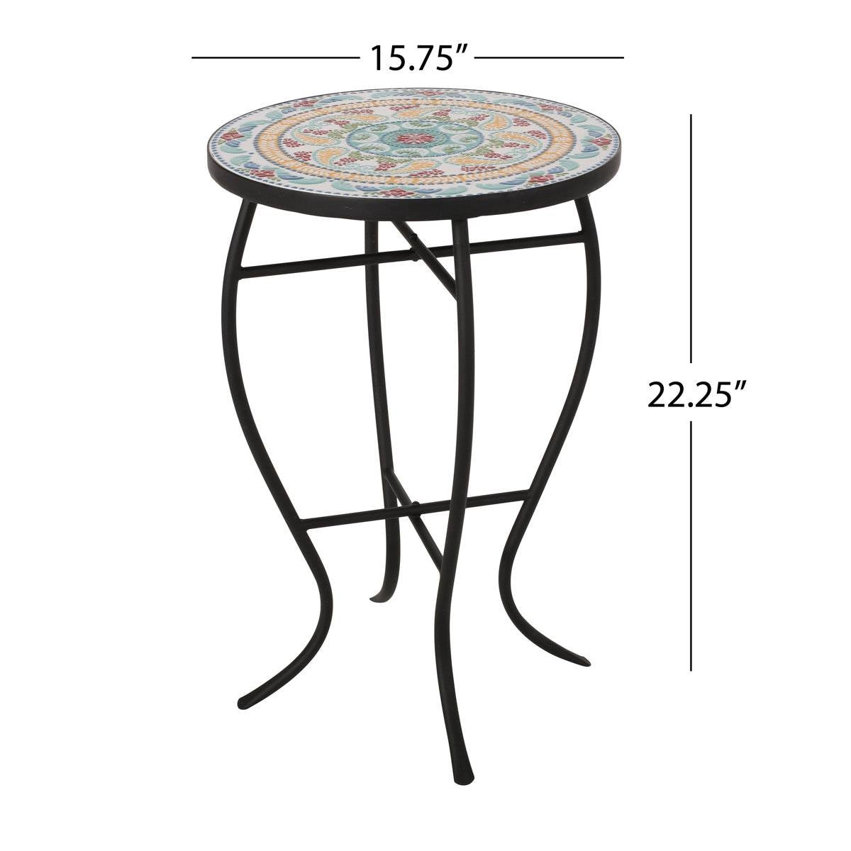 Round Mosaic Tile Bistro Style Outdoor Patio Table with Metal Base