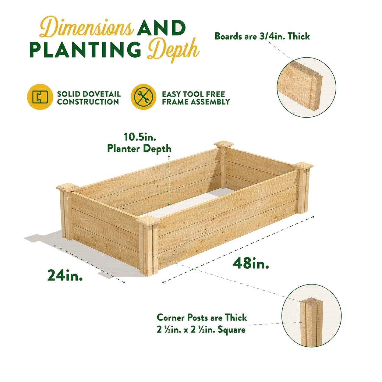 2ft x 4ft Low Profile Cedar Wood Raised Garden Bed Planter Box - Made In USA