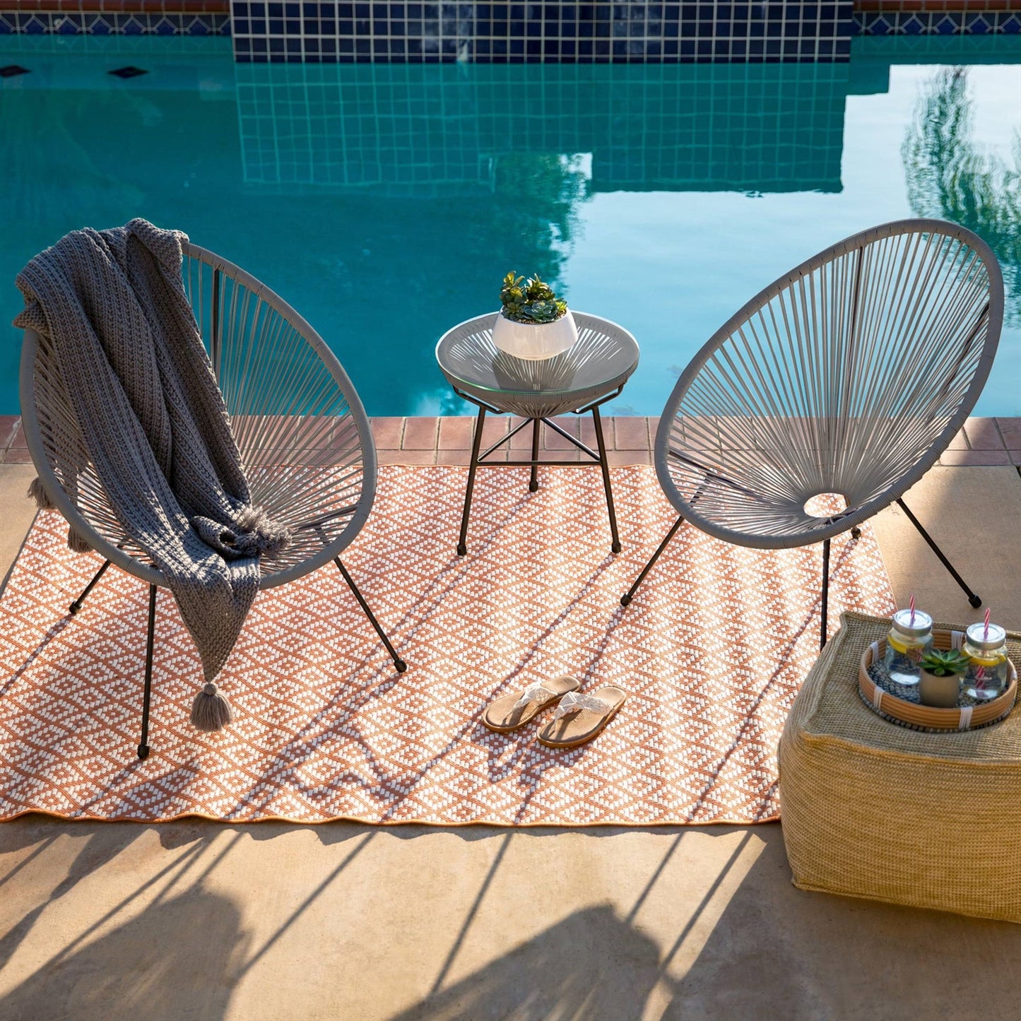 3 Piece Grey Oval Patio Rope Woven Chair Bistro Set