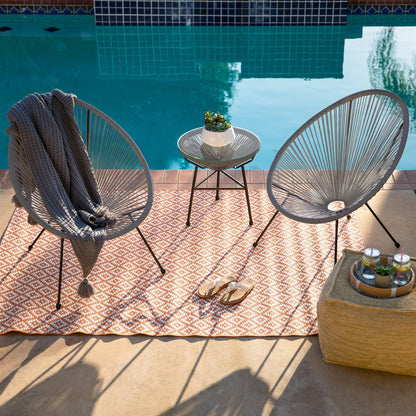 3 Piece Grey Oval Patio Rope Woven Chair Bistro Set