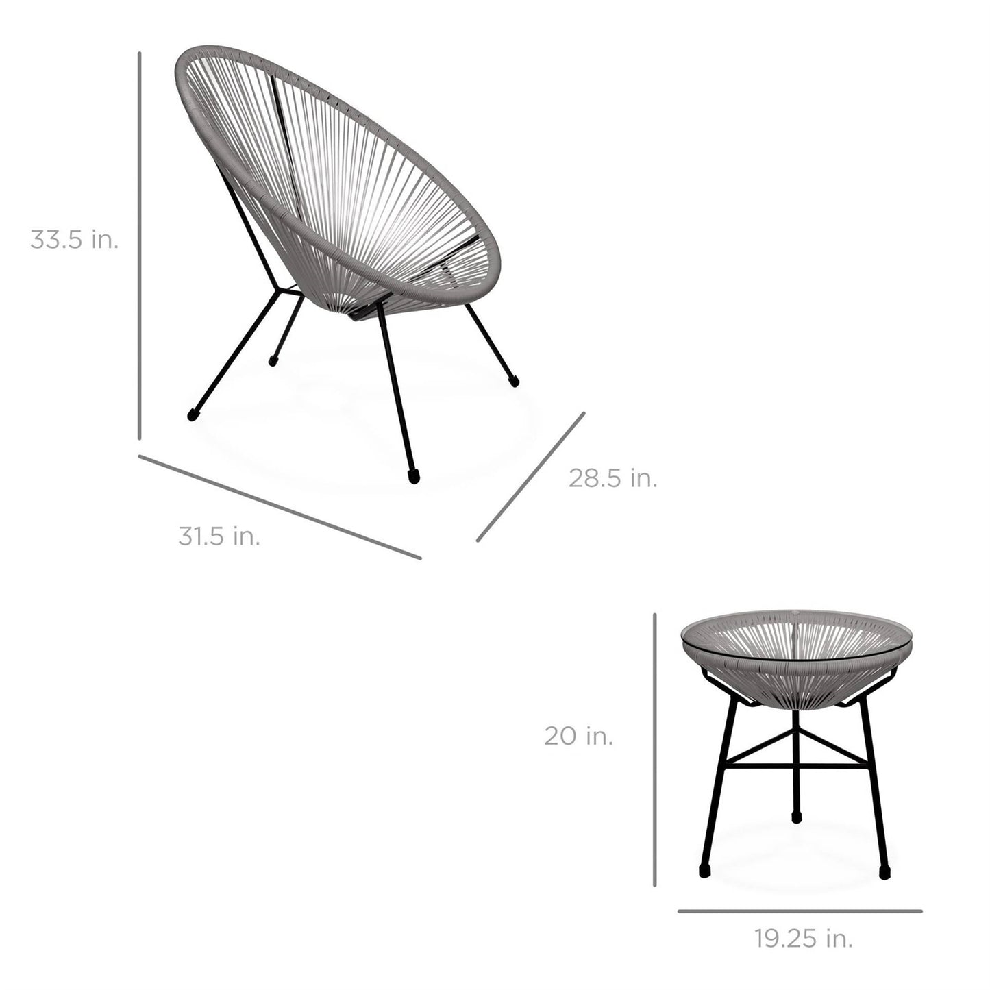 3 Piece Grey Oval Patio Rope Woven Chair Bistro Set