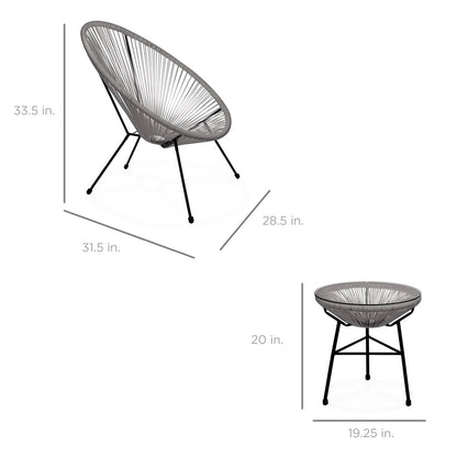 3 Piece Grey Oval Patio Rope Woven Chair Bistro Set