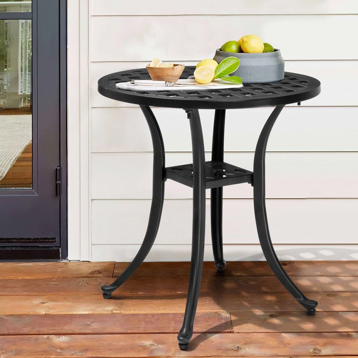 Round Weather Resistant Black Powder Coated Aluminum Outdoor Patio Bistro Table
