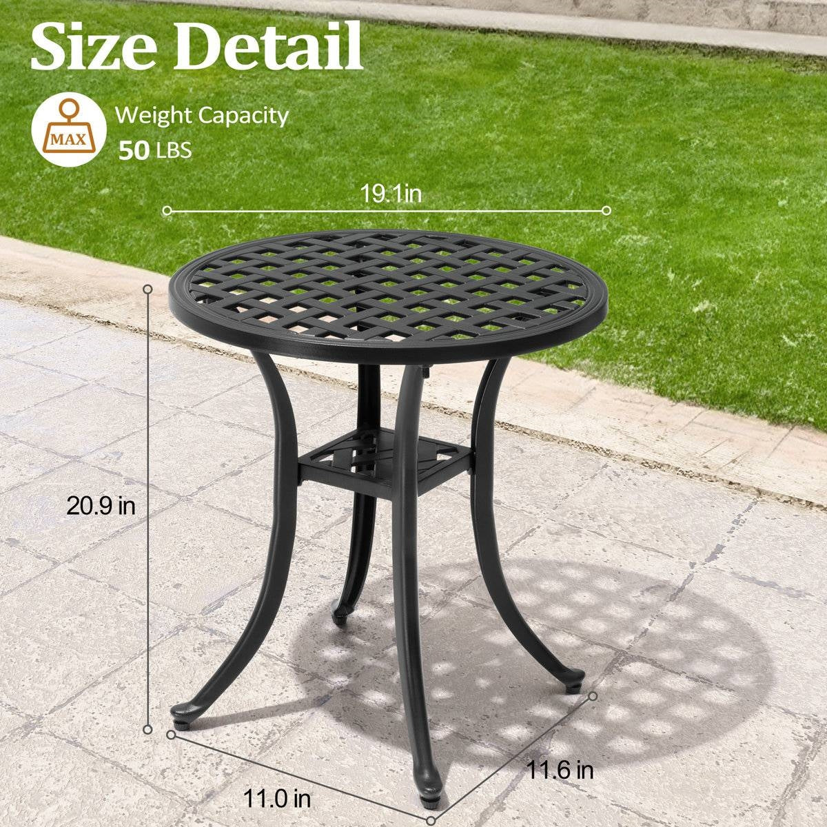 Round Weather Resistant Black Powder Coated Aluminum Outdoor Patio Bistro Table