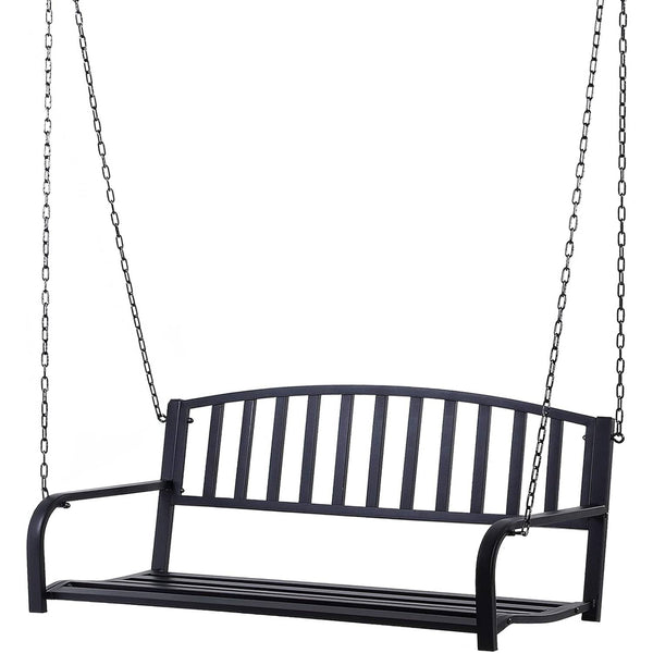 Modern Farmhouse Antique Black 2-Person Metal Outdoor Hanging Porch Swing