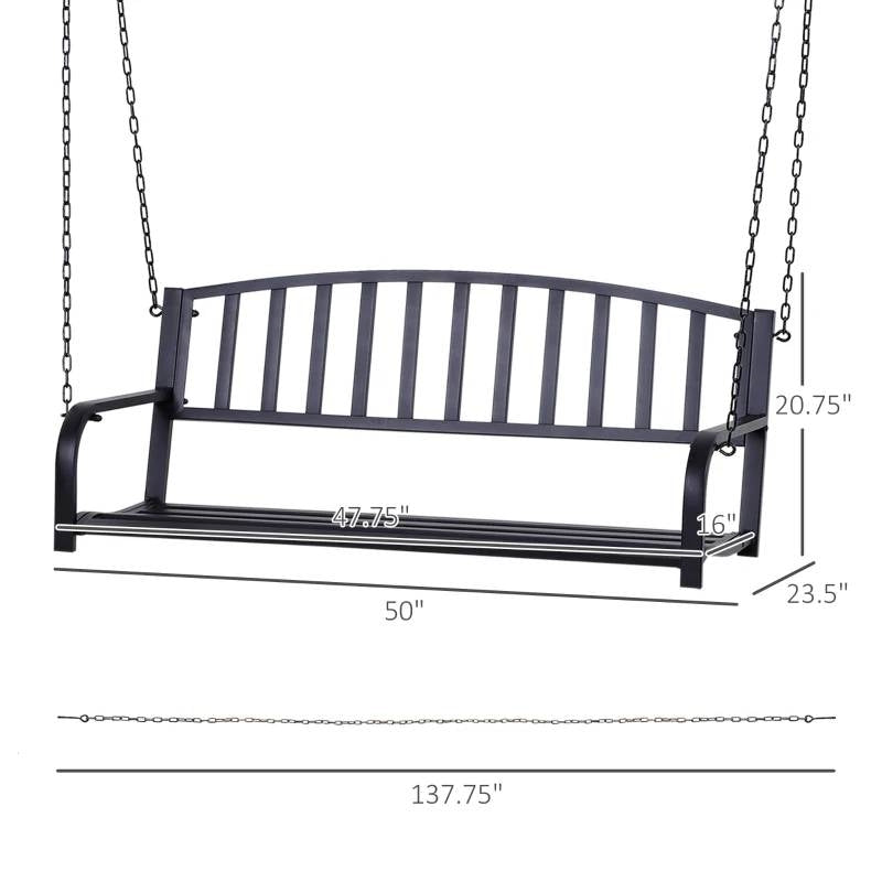 Modern Farmhouse Antique Black 2-Person Metal Outdoor Hanging Porch Swing