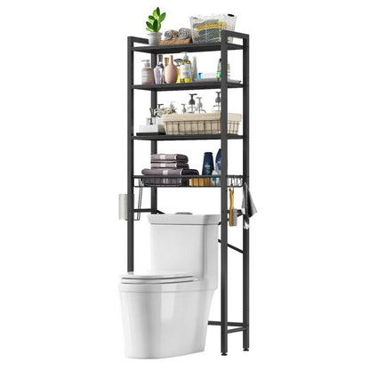 Over the Toilet Bathroom Storage Industrial Metal Wood Shelving Unit Black