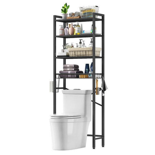 Over the Toilet Bathroom Storage Industrial Metal Wood Shelving Unit Black