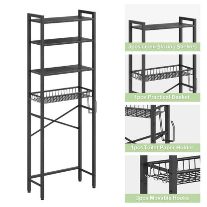 Over the Toilet Bathroom Storage Industrial Metal Wood Shelving Unit Black