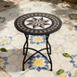 Round 24-inch Black Tan Mosaic Tile Star Pattern Bistro Table with Metal Legs