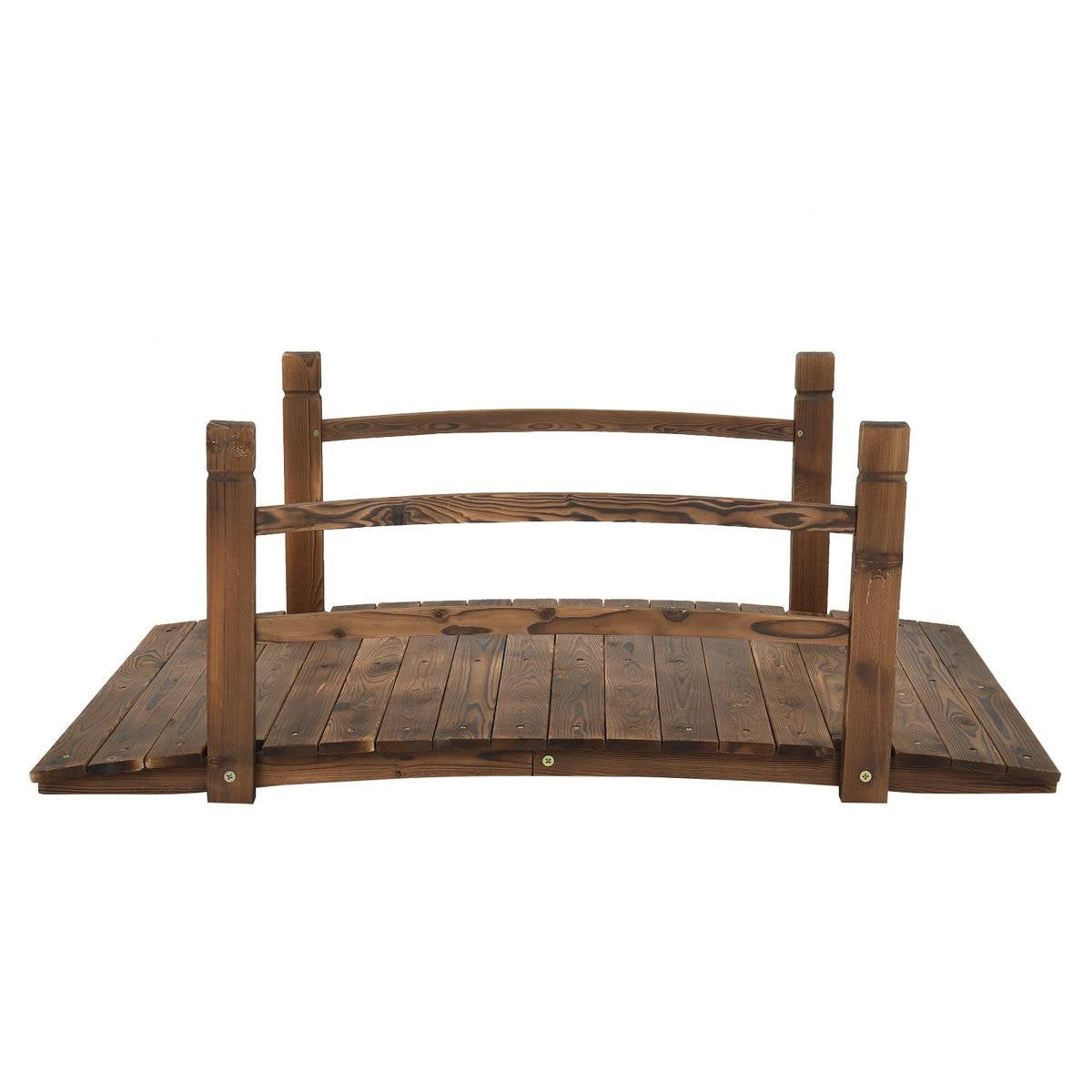Solid Dark Wood 4-Ft Garden Bridge with Handrails
