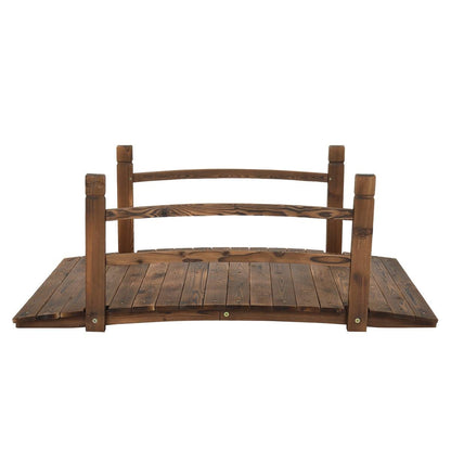 Solid Dark Wood 4-Ft Garden Bridge with Handrails
