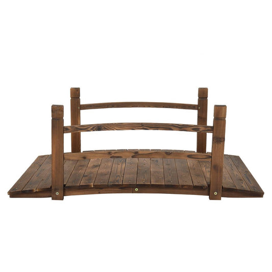 Solid Dark Wood 4-Ft Garden Bridge with Handrails