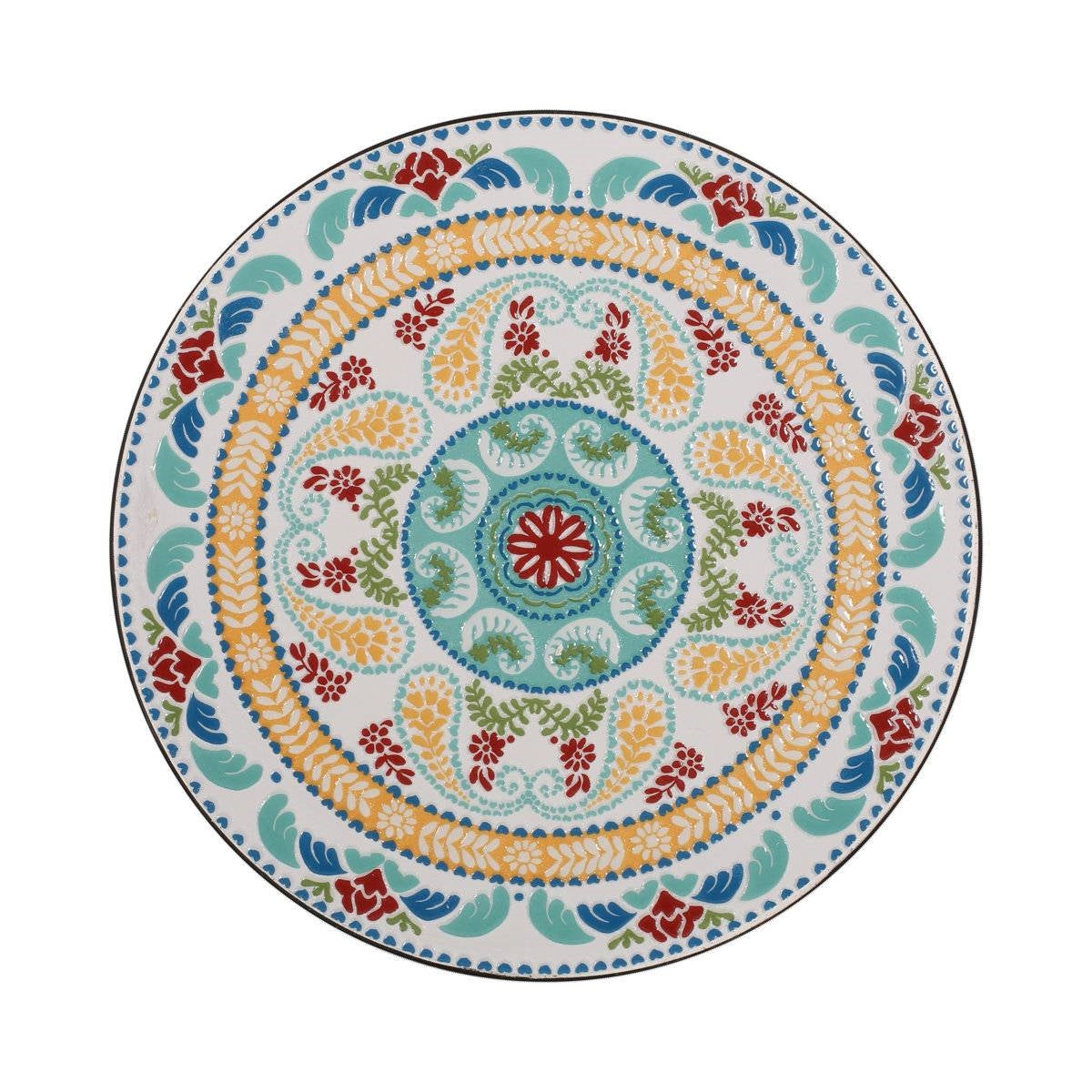 Round Mosaic Tile Bistro Style Outdoor Patio Table with Metal Base
