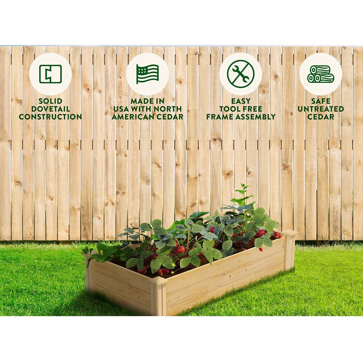 2ft x 4ft Low Profile Cedar Wood Raised Garden Bed Planter Box - Made In USA