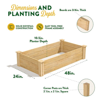 2ft x 4ft Low Profile Cedar Wood Raised Garden Bed Planter Box - Made In USA
