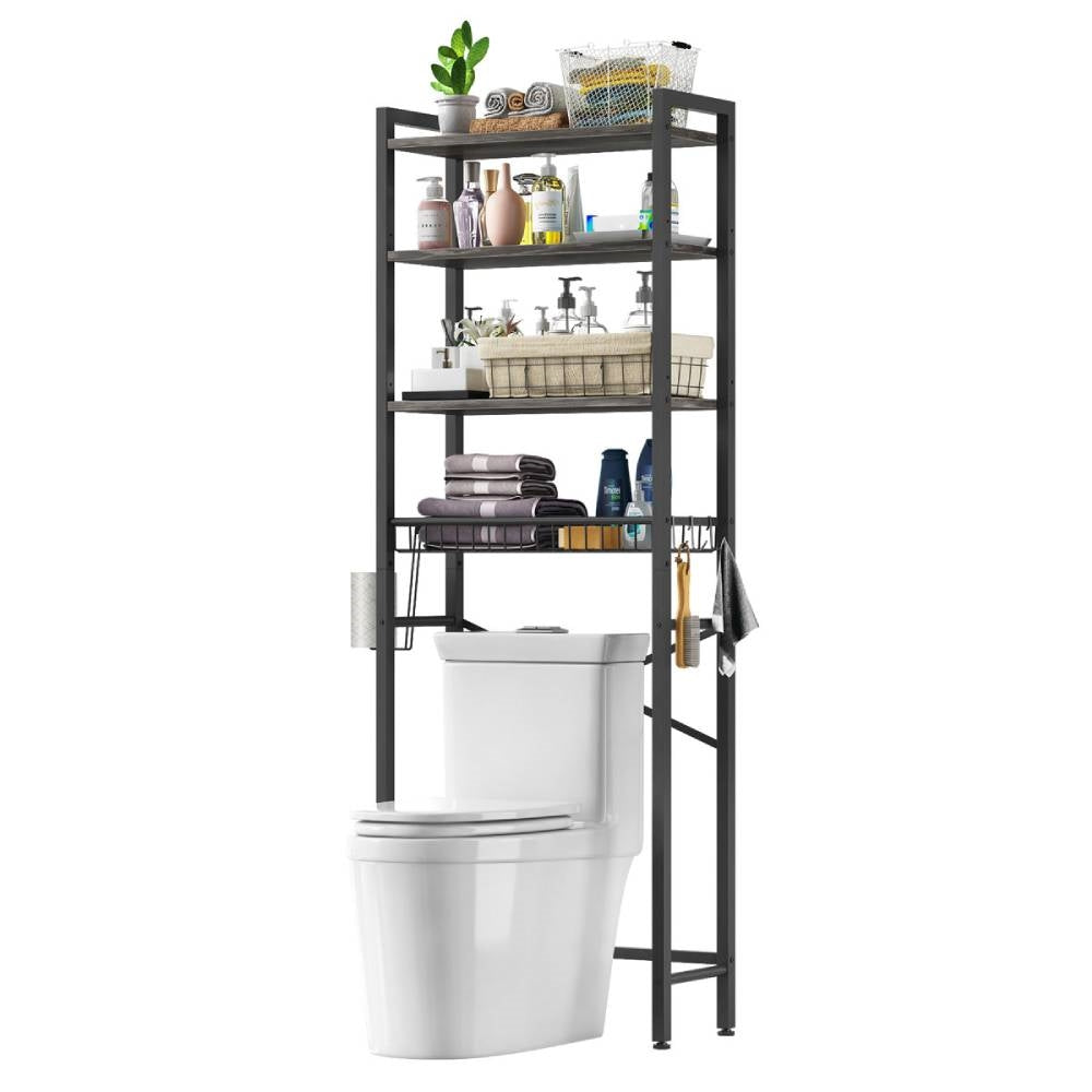 Over the Toilet Storage Freestanding Industrial Metal Wood Shelving Unit Grey/Black
