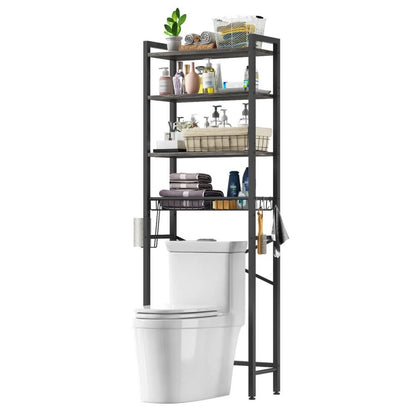 Over the Toilet Storage Freestanding Industrial Metal Wood Shelving Unit Grey/Black