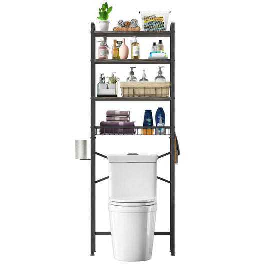 Over the Toilet Storage Freestanding Industrial Metal Wood Shelving Unit Grey/Black