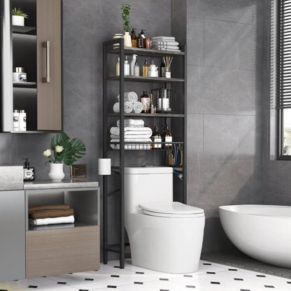 Over the Toilet Storage Freestanding Industrial Metal Wood Shelving Unit Grey/Black