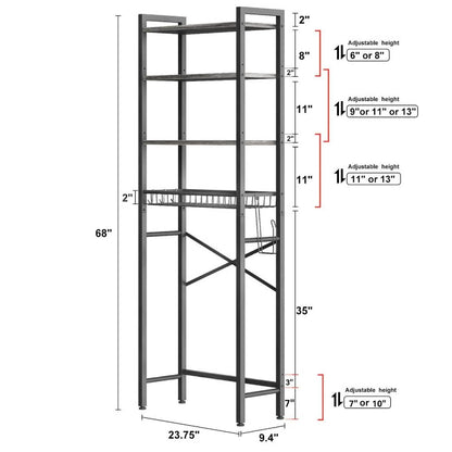 Over the Toilet Storage Freestanding Industrial Metal Wood Shelving Unit Grey/Black