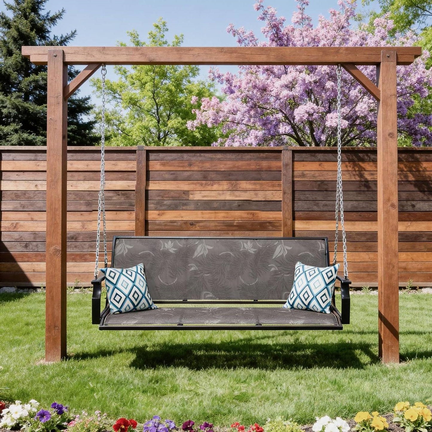 Grey Outdoor 2-Person Heavy Duty Porch Swing with 900 lb. Weight Capacity