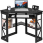 Home Office Corner Computer Desk with Keyboard Tray and Storage Shelves in Black