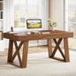 Mid-Century Farmhouse Office Computer Desk with Drawer in Brown Wood Finish